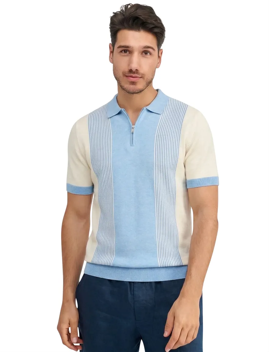 Blue Industry polo met rits lichtblauw