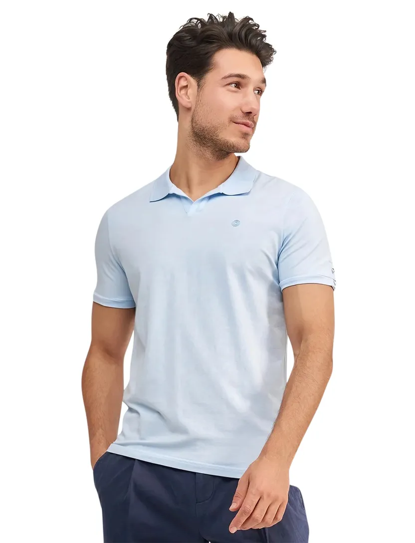 Polo korte mouw Blue Industry effen lichtblauw v-hals