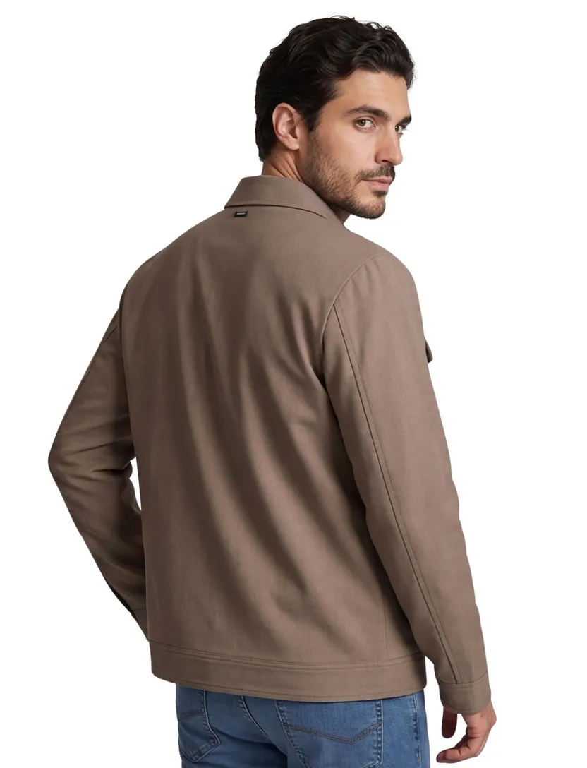 Overshirt Vanguard beige dubbele borstzak met polokraag