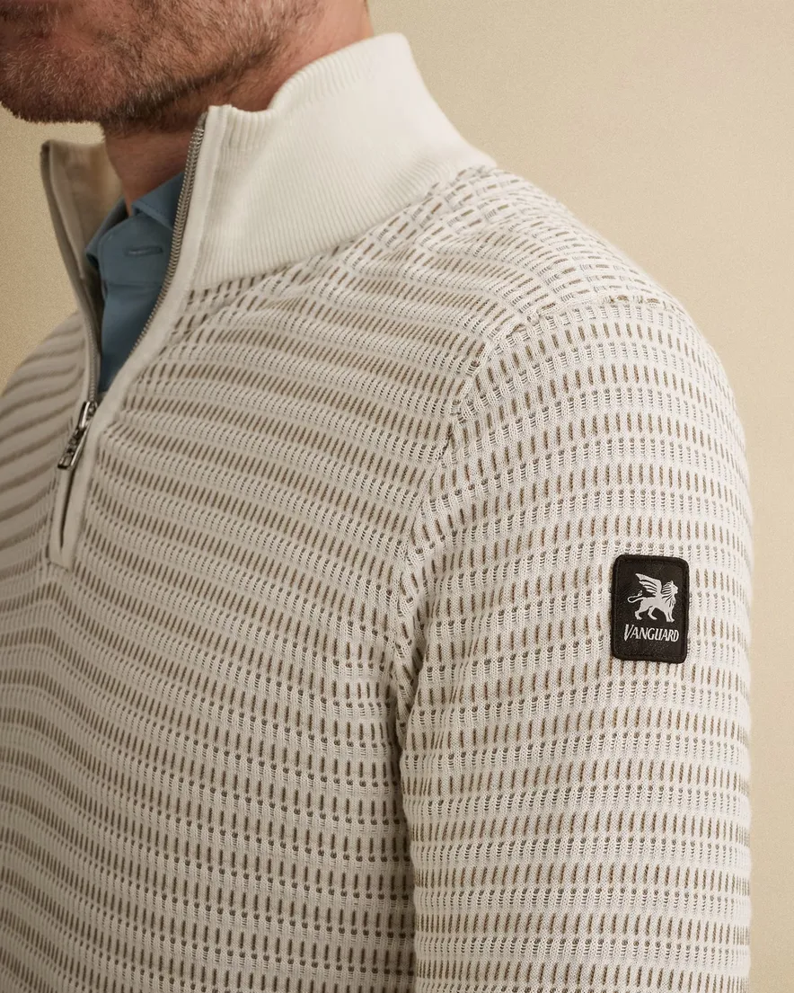 Vanguard trui beige effen met structuur half zip