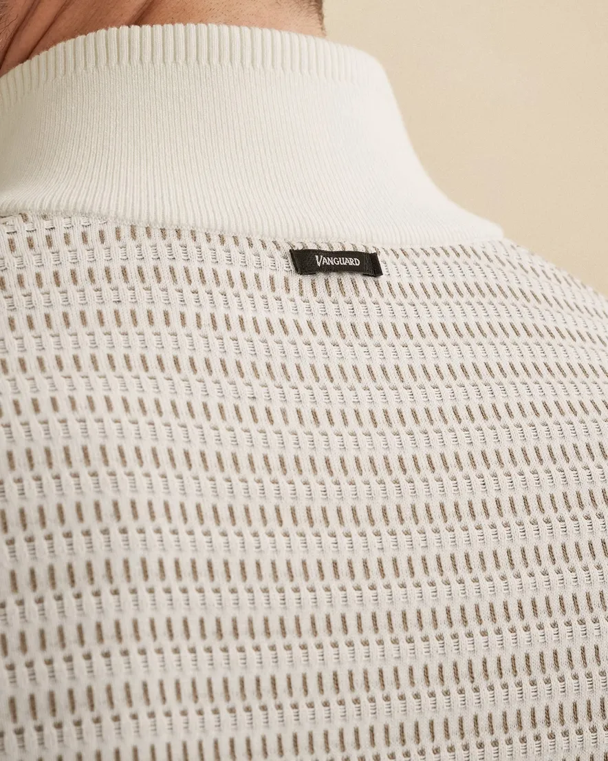 Vanguard trui beige effen met structuur half zip