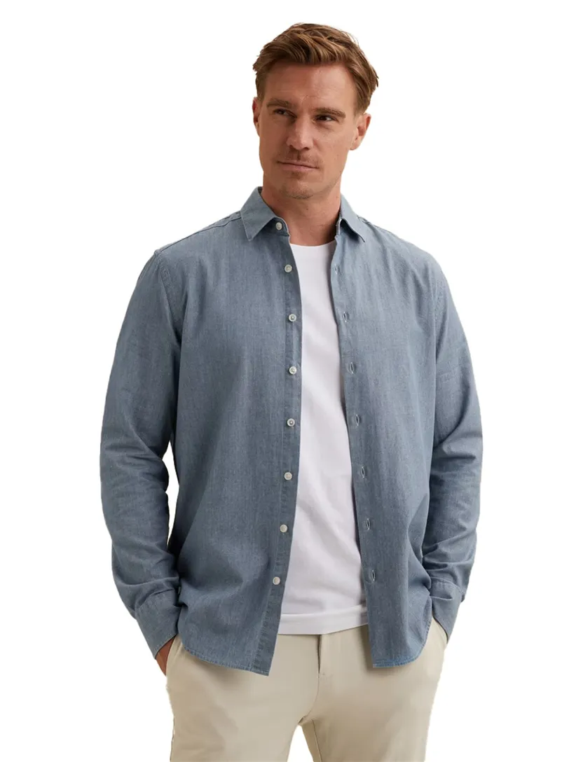 Donkerblauw overhemd Vanguard semi-wide collar