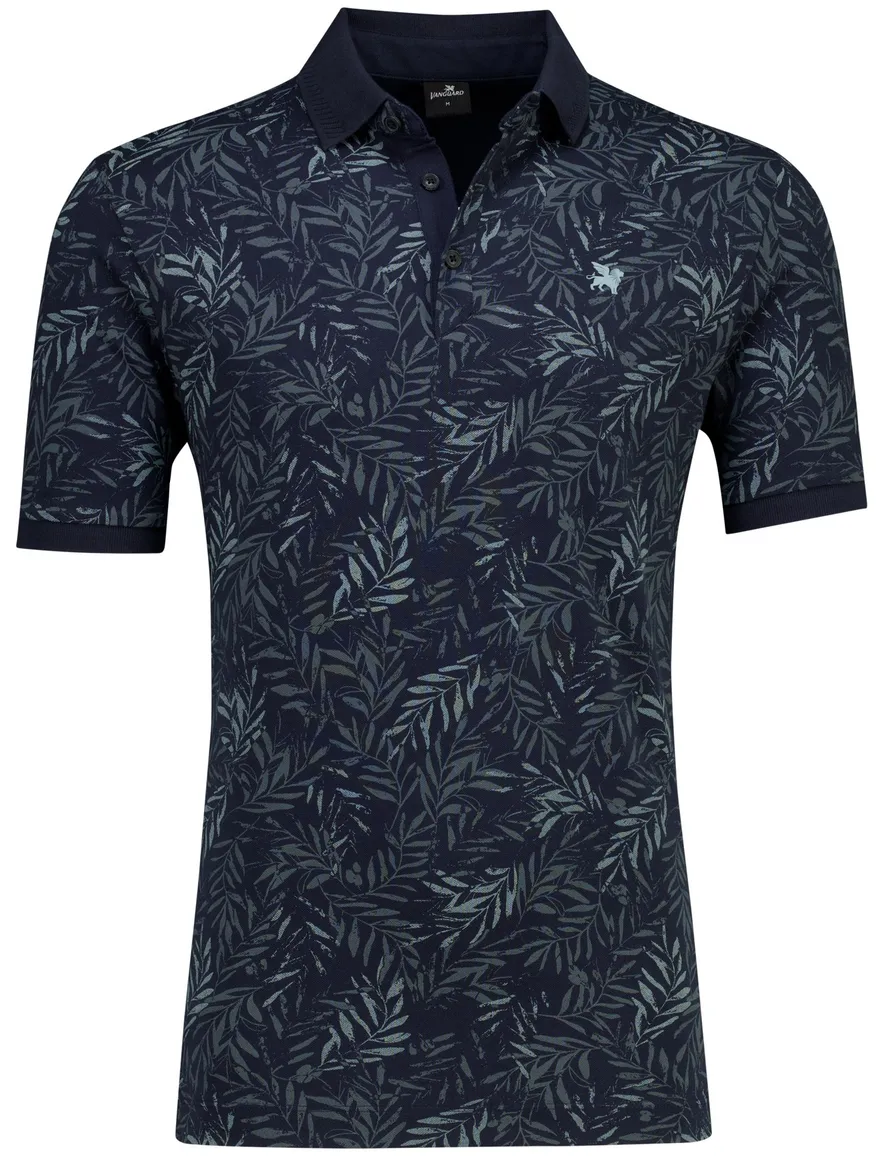 Vanguard poloshirt donkerblauw print bladeren 3 knoops