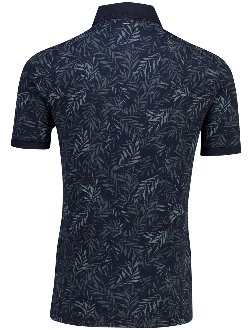 Vanguard poloshirt donkerblauw print bladeren 3 knoops