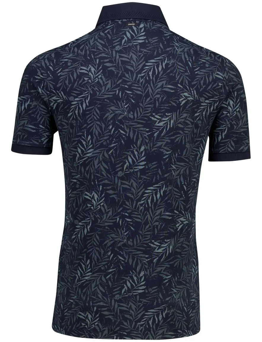 Vanguard poloshirt donkerblauw print bladeren 3 knoops