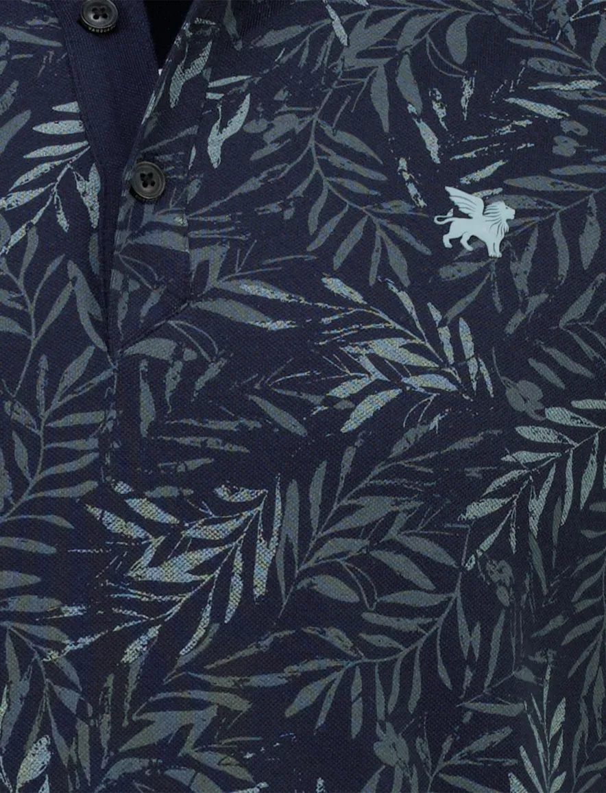 Vanguard poloshirt donkerblauw print bladeren 3 knoops