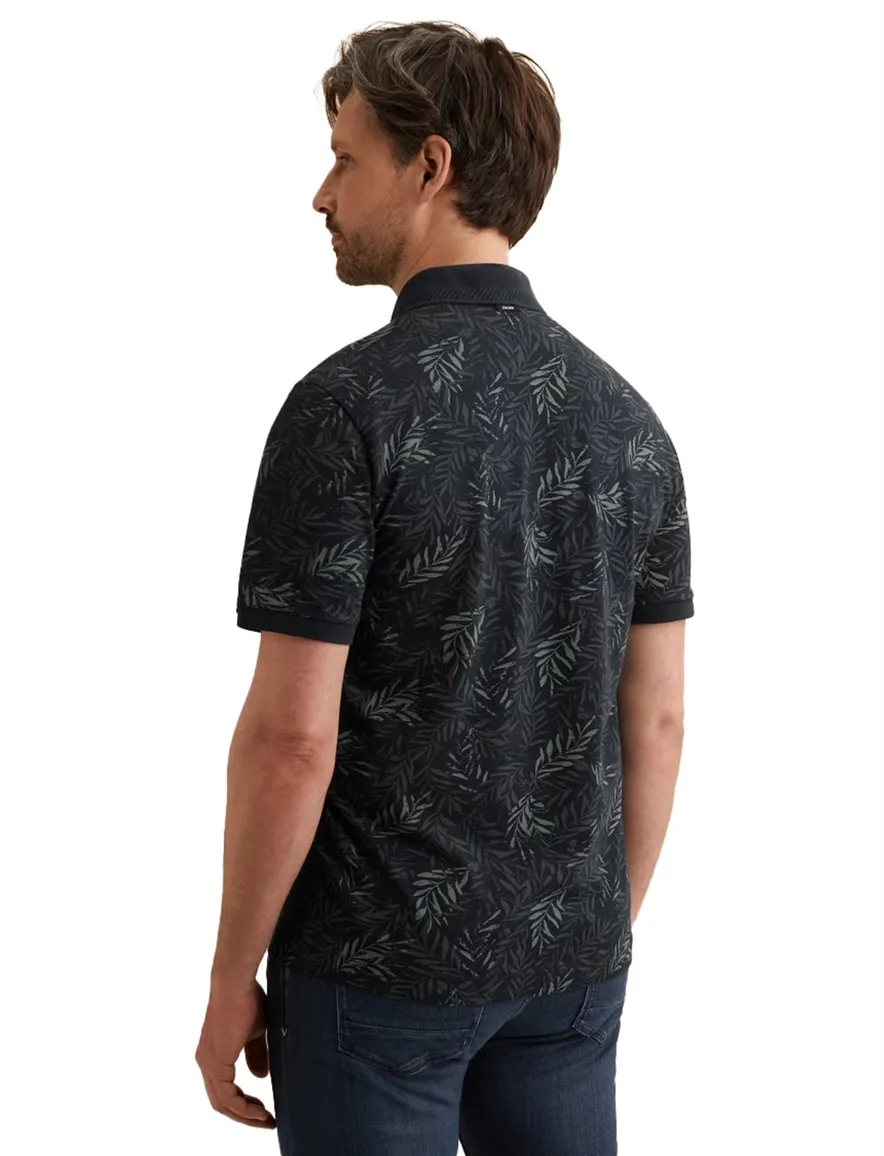 Vanguard poloshirt donkerblauw print bladeren 3 knoops