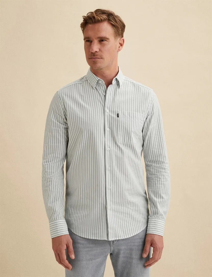 Blauw wit strepen overhemd Vanguard semi-wide collar