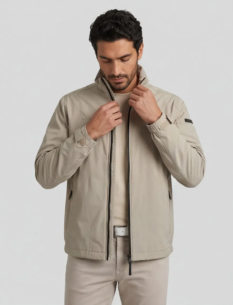 Beige softshell jas Cast Iron mouwboord met knoop