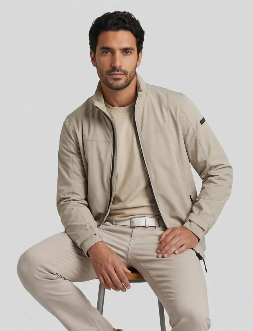 Beige softshell jas Cast Iron mouwboord met knoop