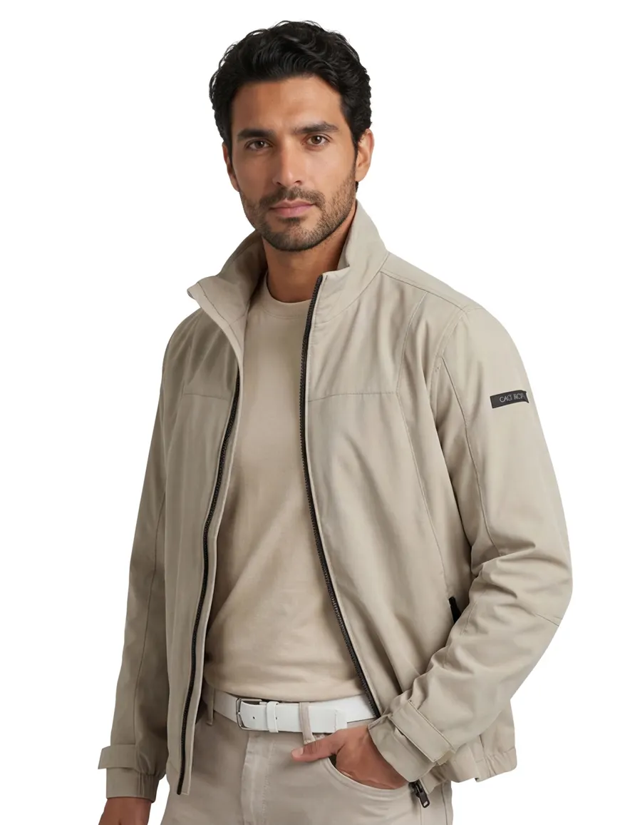 Beige softshell jas Cast Iron mouwboord met knoop