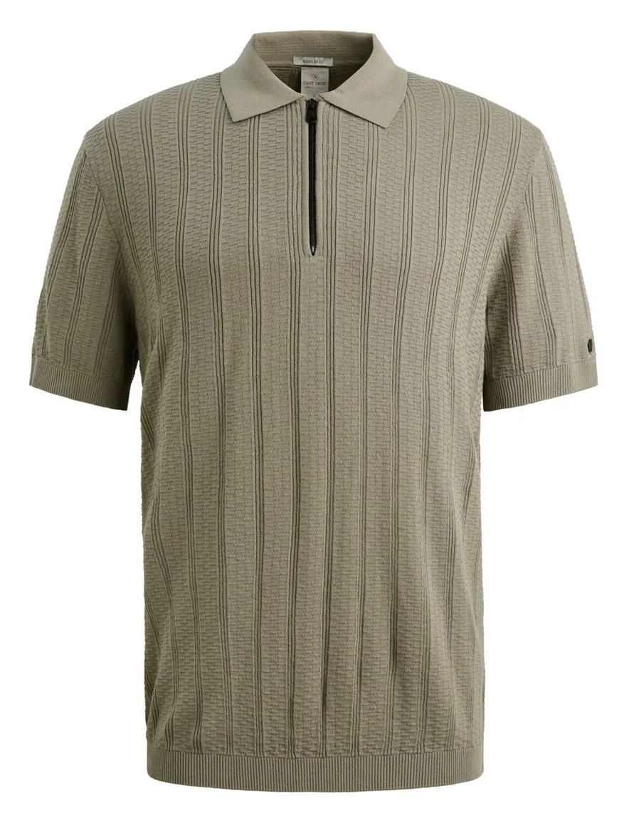 Khaki poloshirt Cast Iron met rits structuur