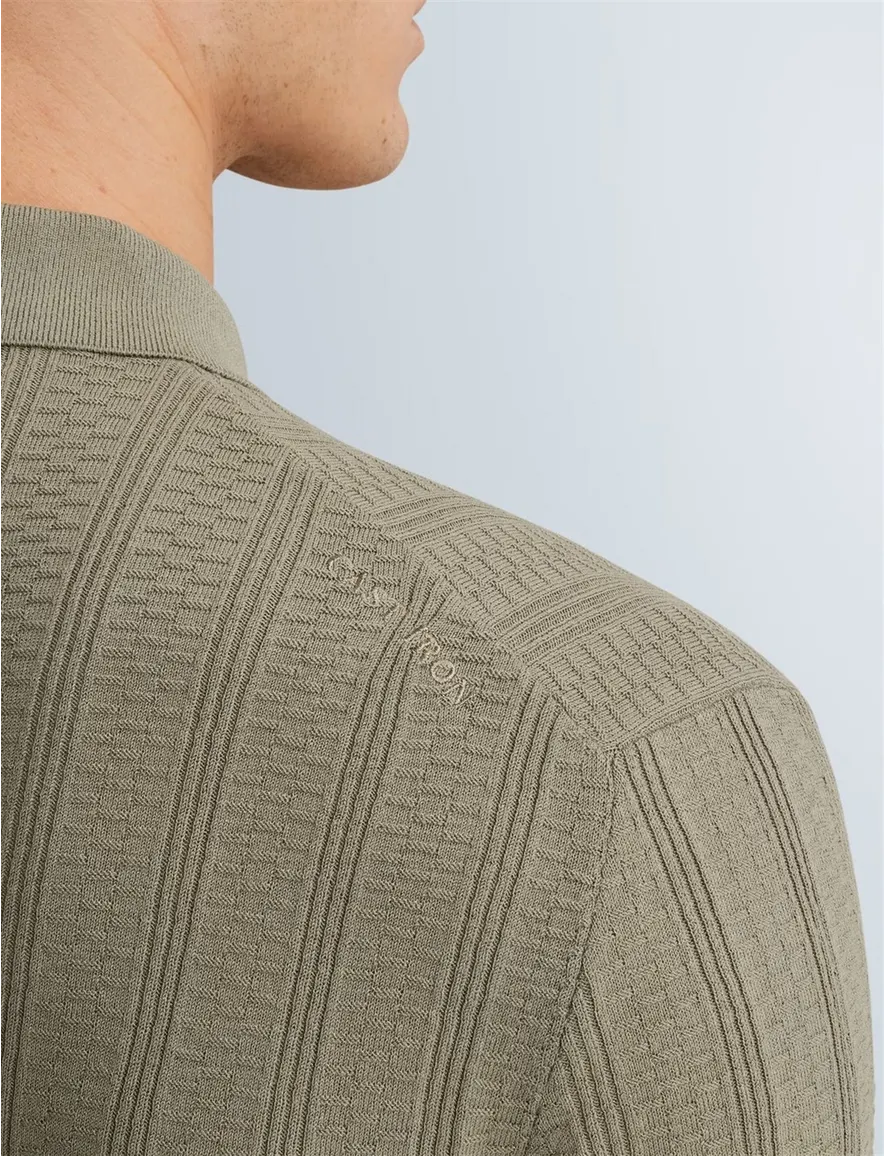 Khaki poloshirt Cast Iron met rits structuur