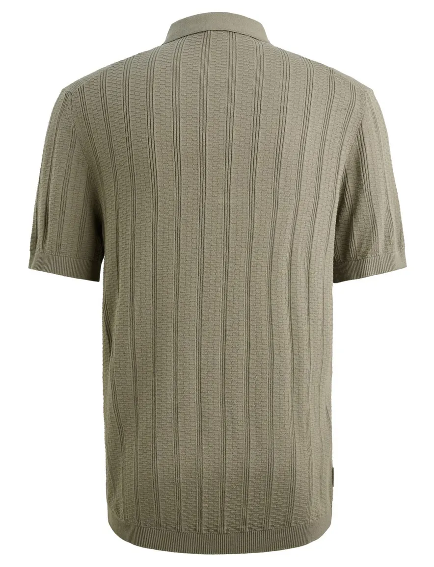 Khaki poloshirt Cast Iron met rits structuur