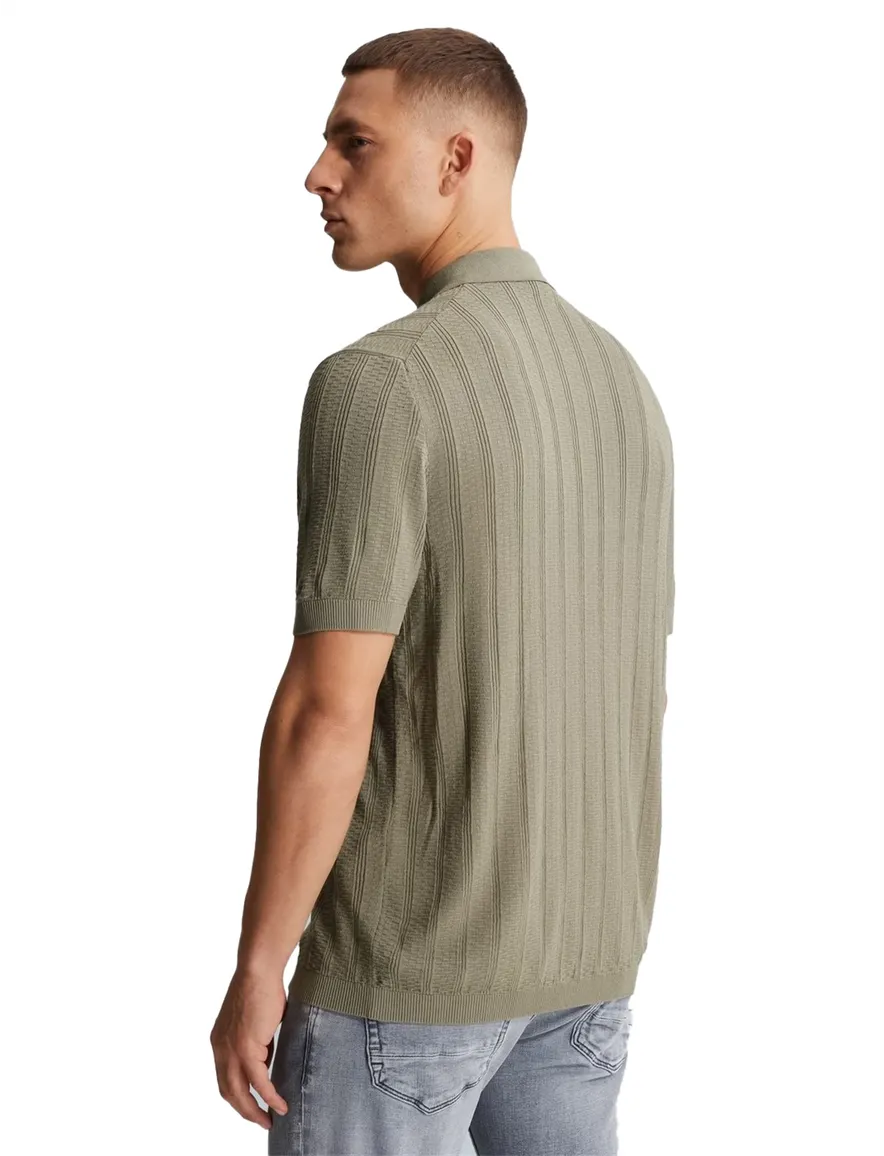 Khaki poloshirt Cast Iron met rits structuur