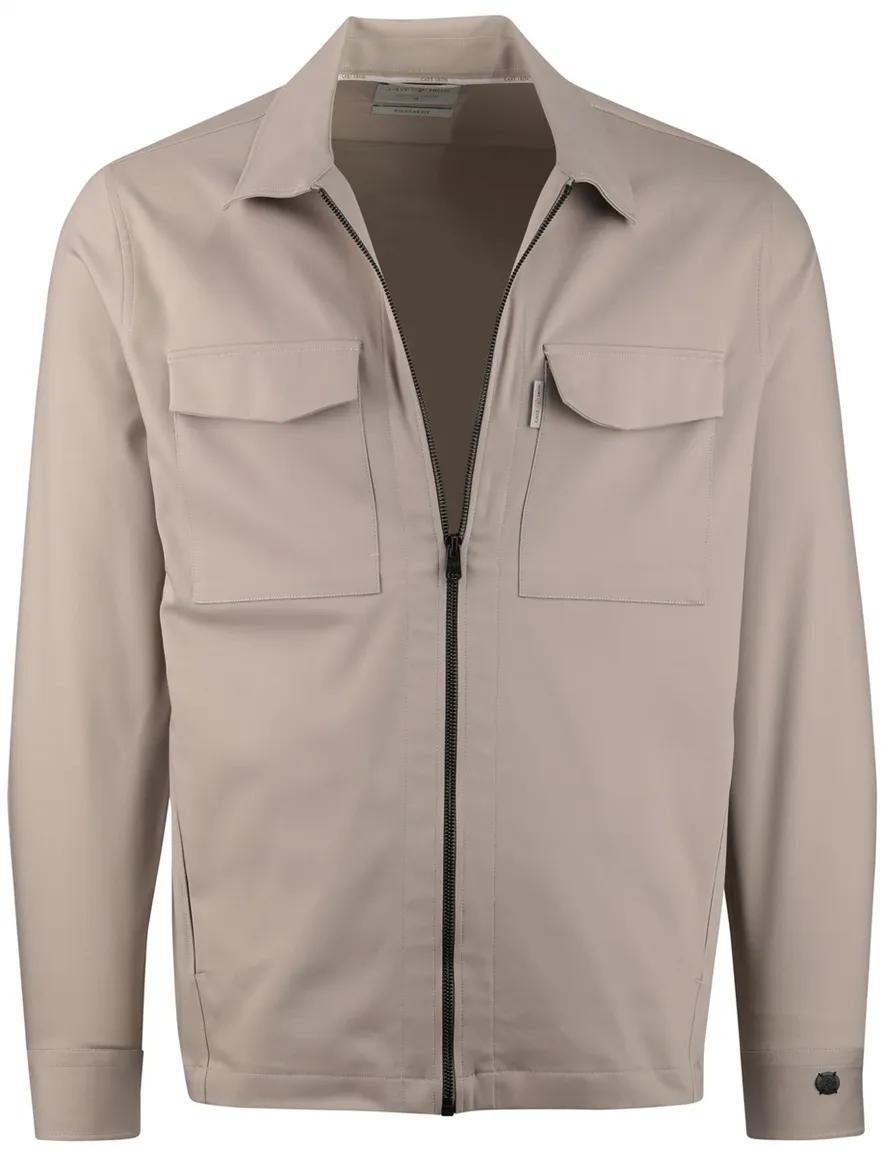 Beige overshirt Cast Iron rits borstzakken normale fit