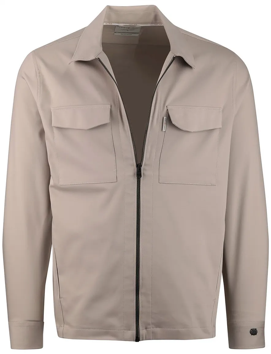Beige overshirt Cast Iron rits borstzakken normale fit