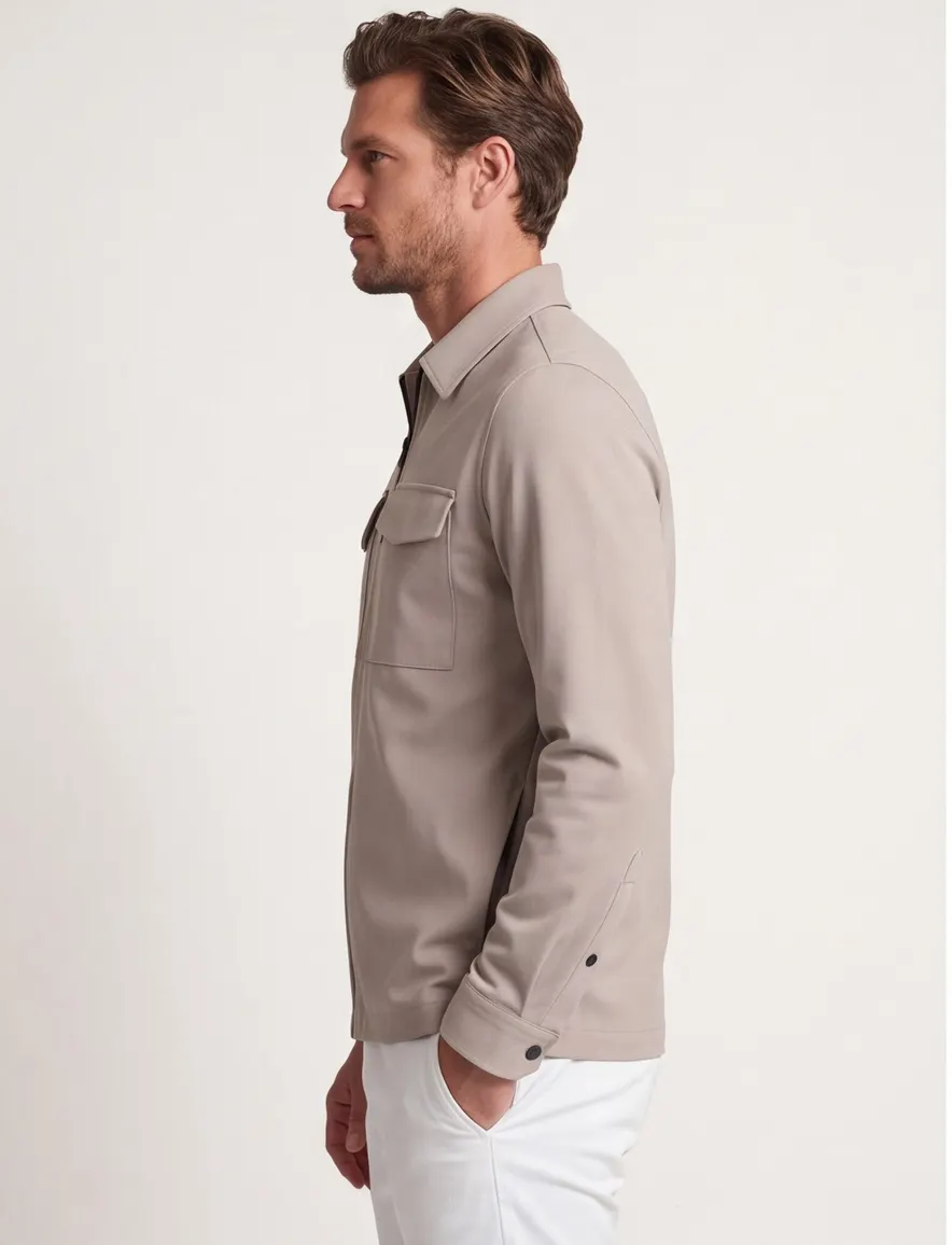 Beige overshirt Cast Iron rits borstzakken normale fit