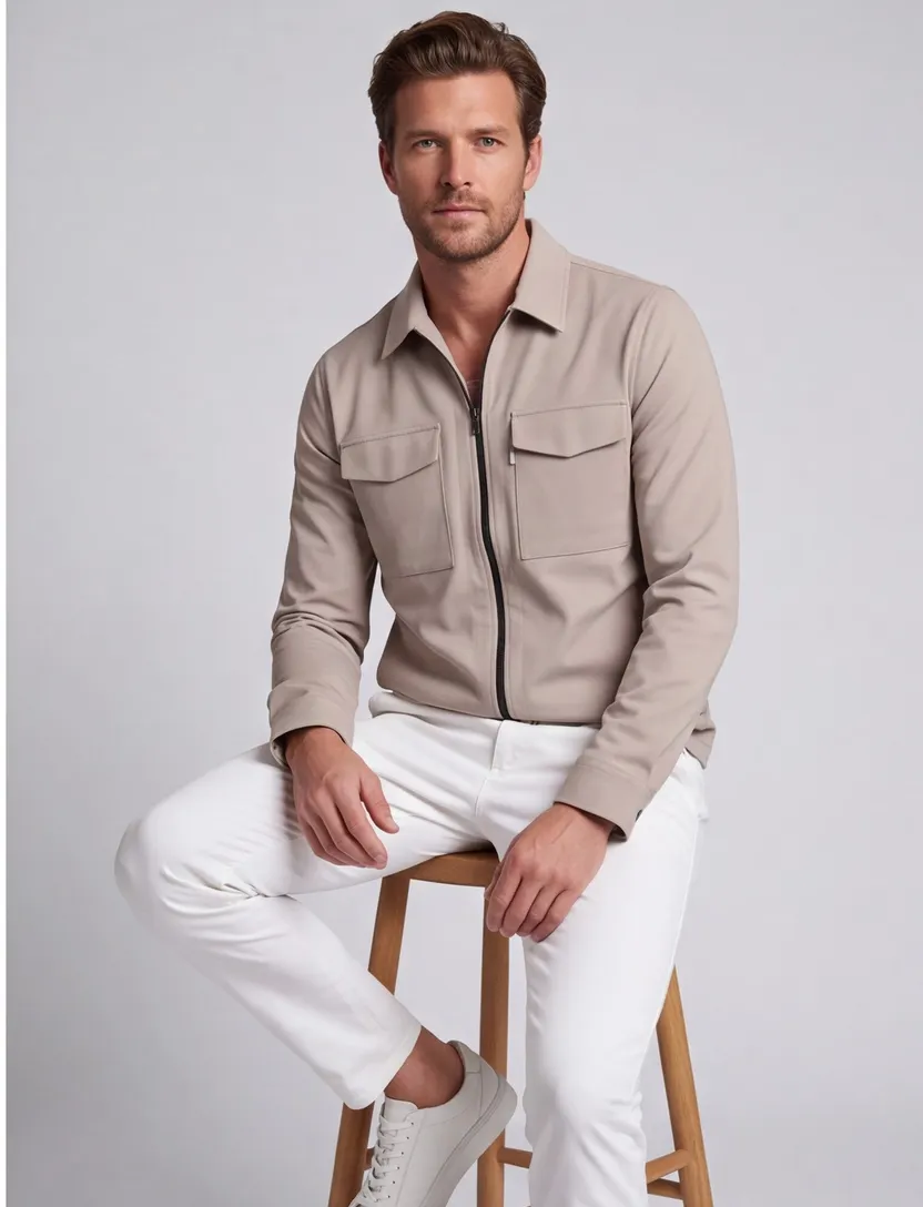 Overshirt Cast Iron beige borstzakken