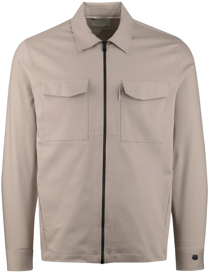 Beige overshirt Cast Iron rits borstzakken normale fit