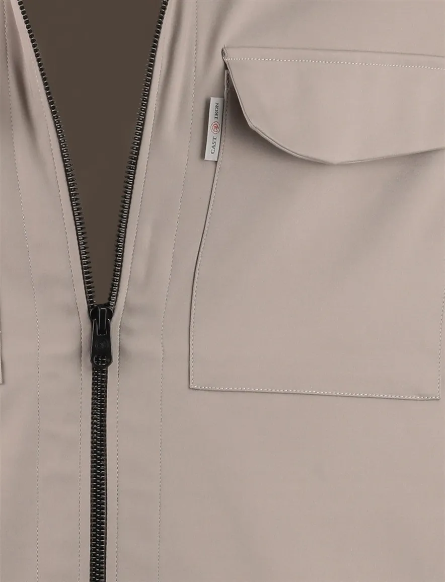 Beige overshirt Cast Iron rits borstzakken normale fit