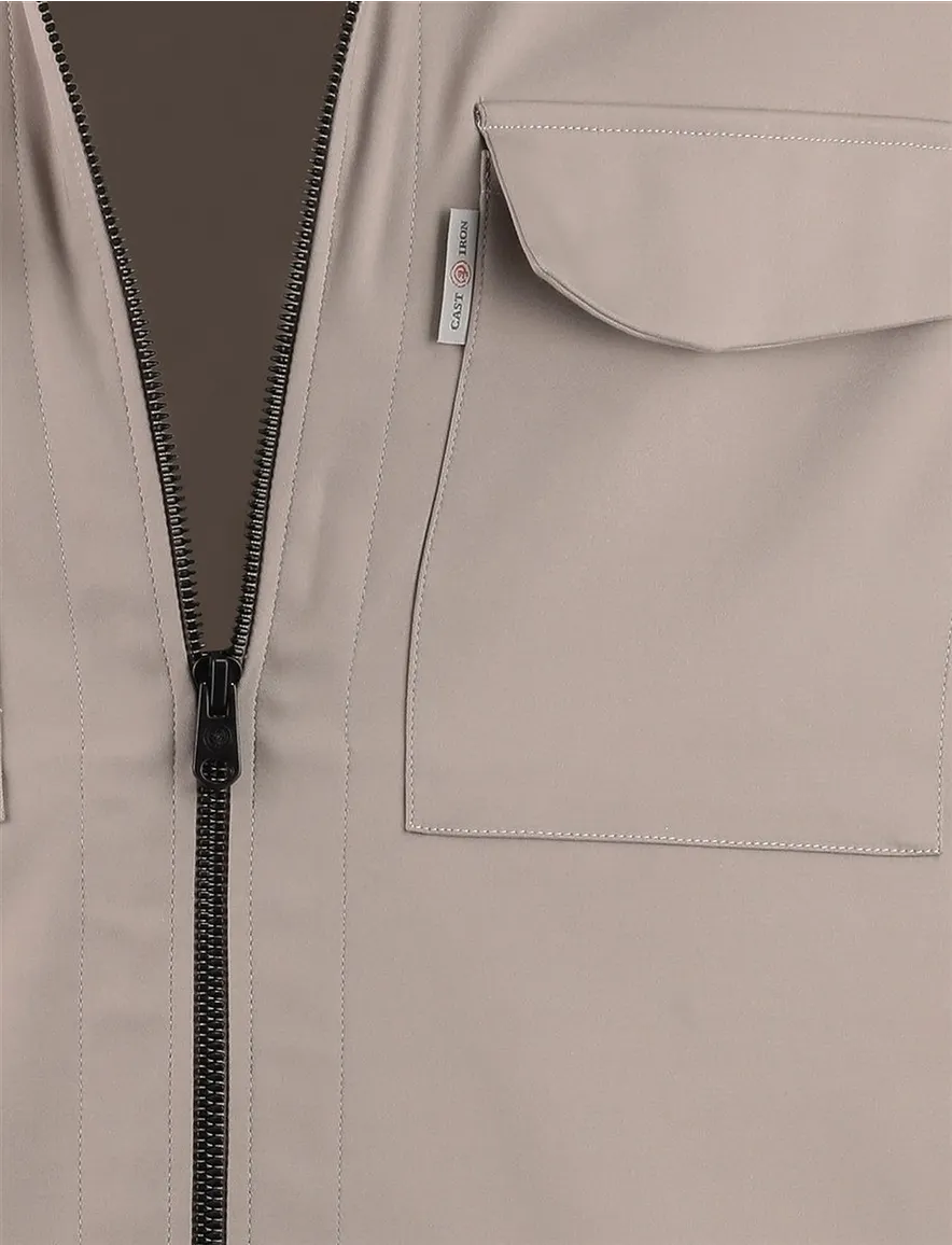 Beige overshirt Cast Iron rits borstzakken normale fit