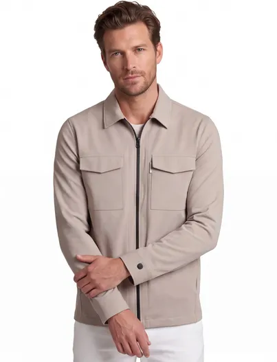 Cast Iron Beige overshirt Cast Iron rits borstzakken normale fit