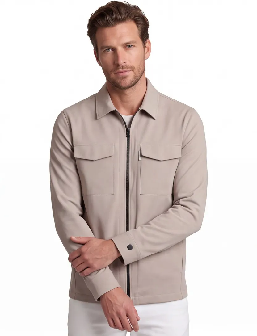 Overshirt Cast Iron beige borstzakken