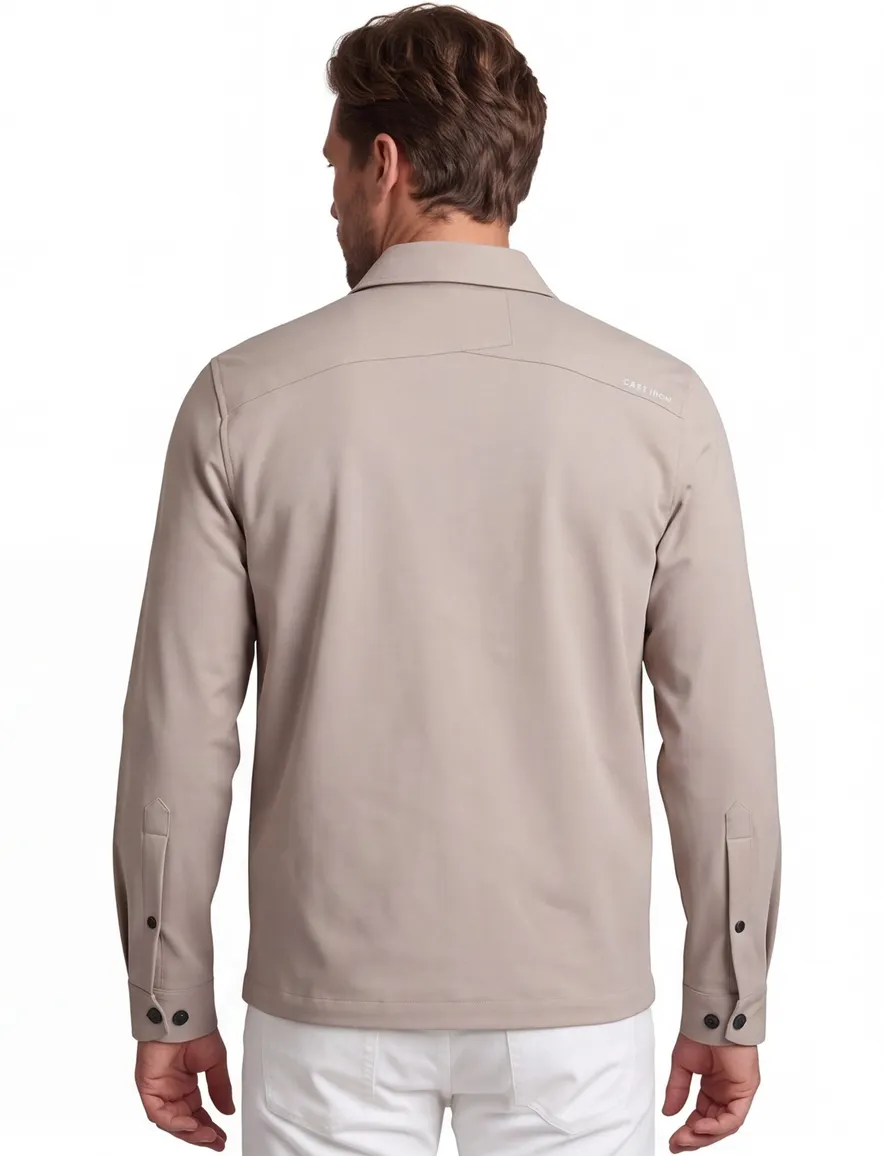 Beige overshirt Cast Iron rits borstzakken normale fit