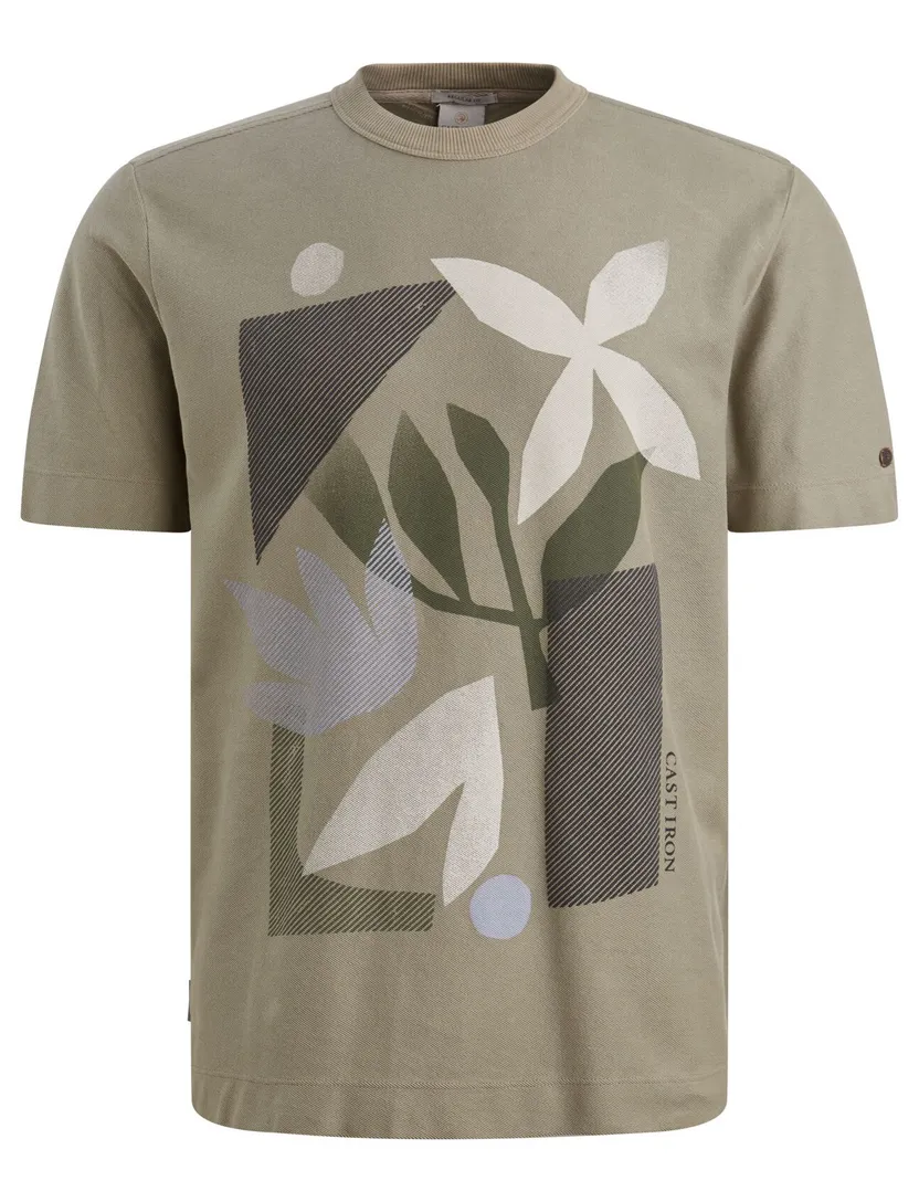 T-shirt Cast Iron groen normale fit ronde hals opdruk