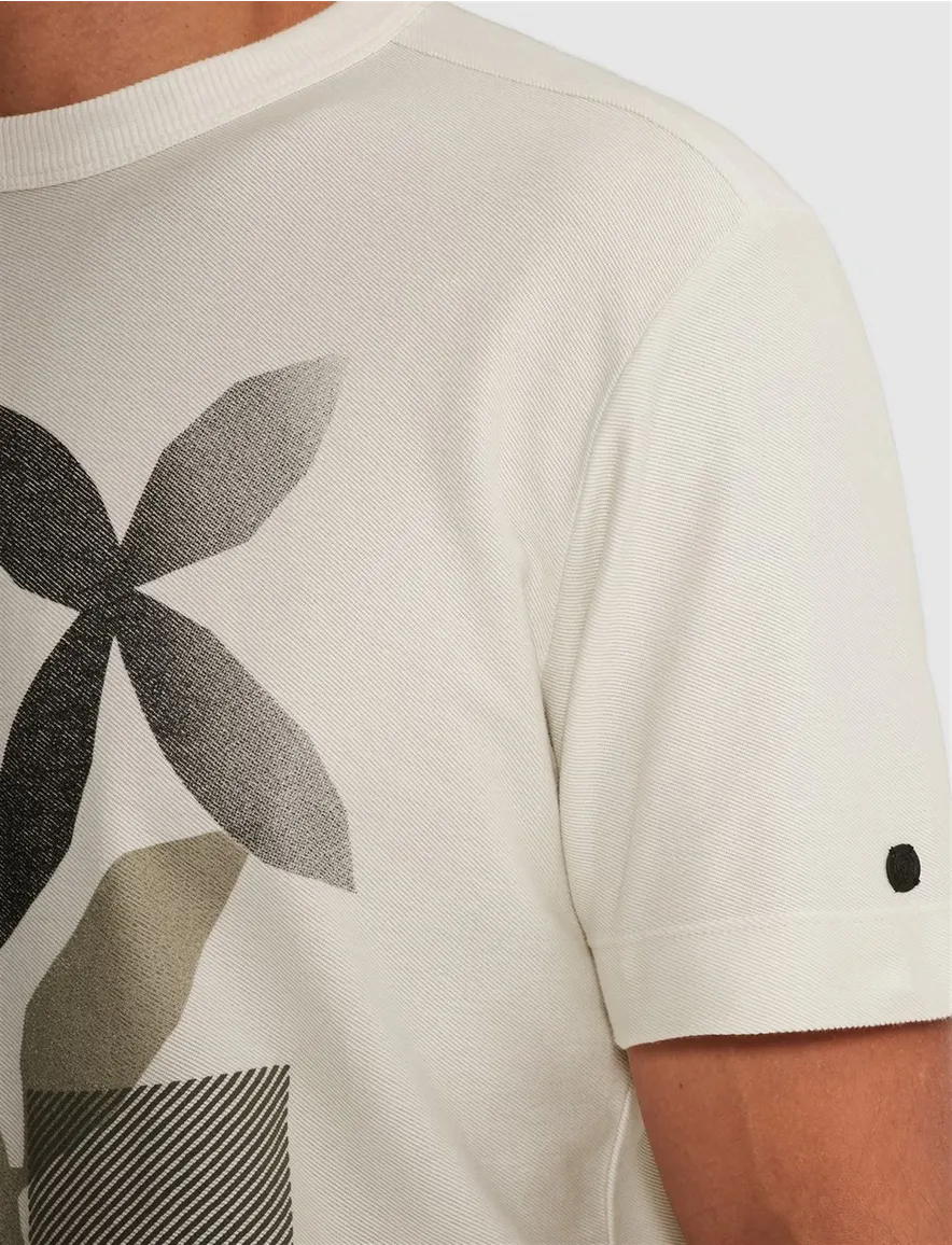 Beige t-shirt Cast Iron met oprduk normale fit
