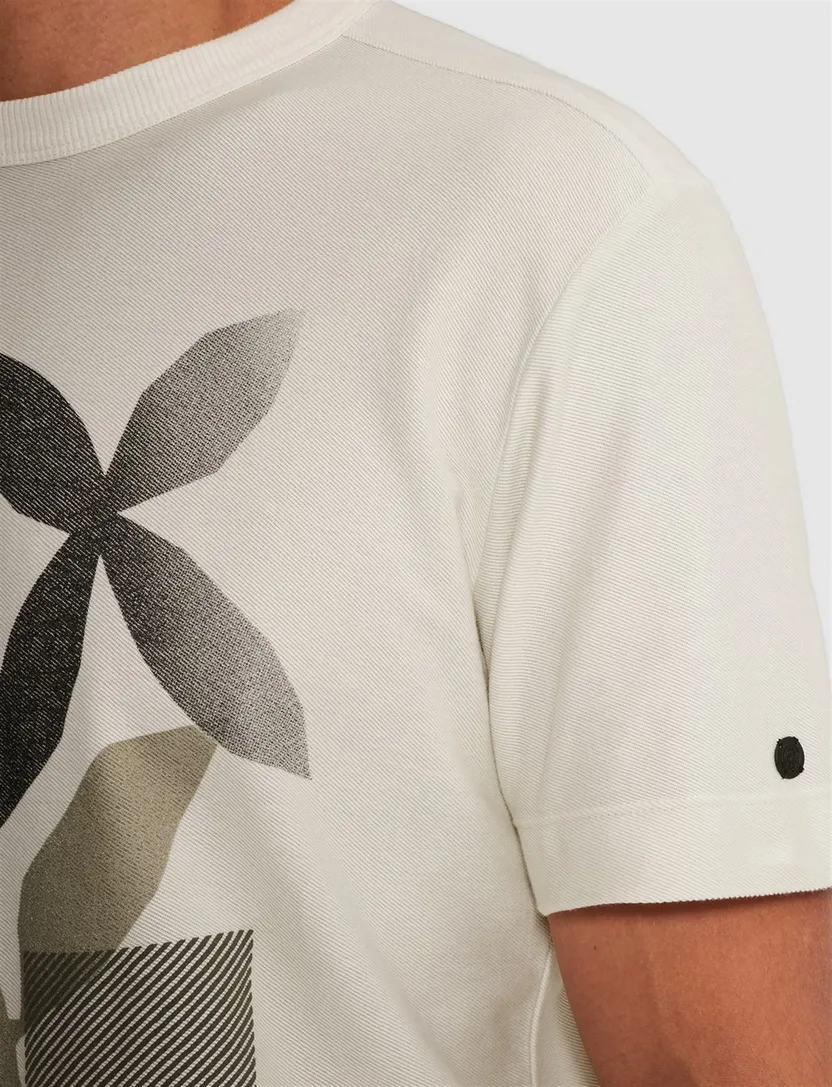 T-shirt Cast Iron beige met opdruk ronde hals