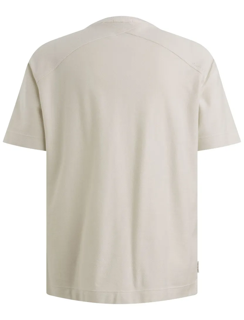 T-shirt Cast Iron beige met opdruk ronde hals