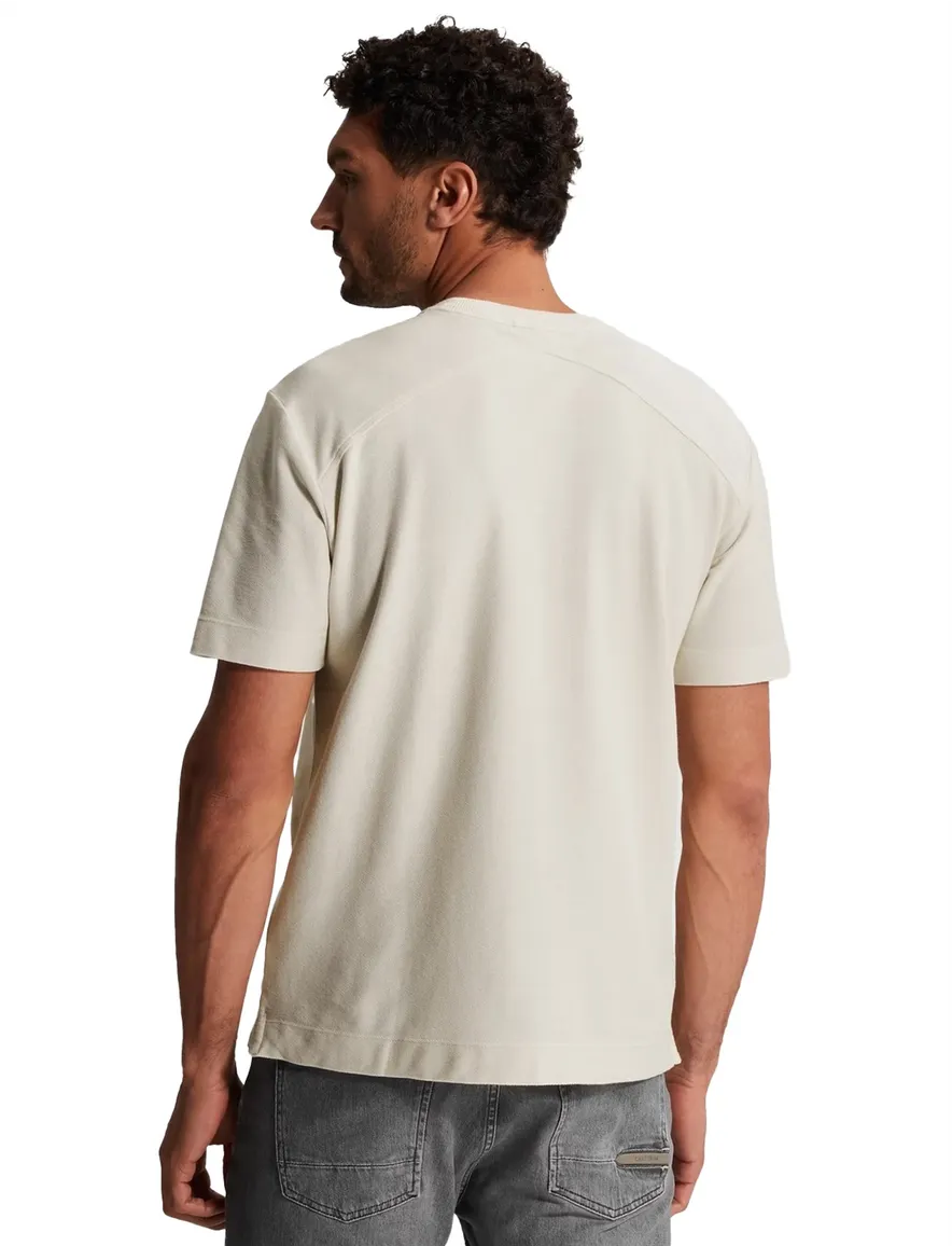 Beige t-shirt Cast Iron met oprduk normale fit