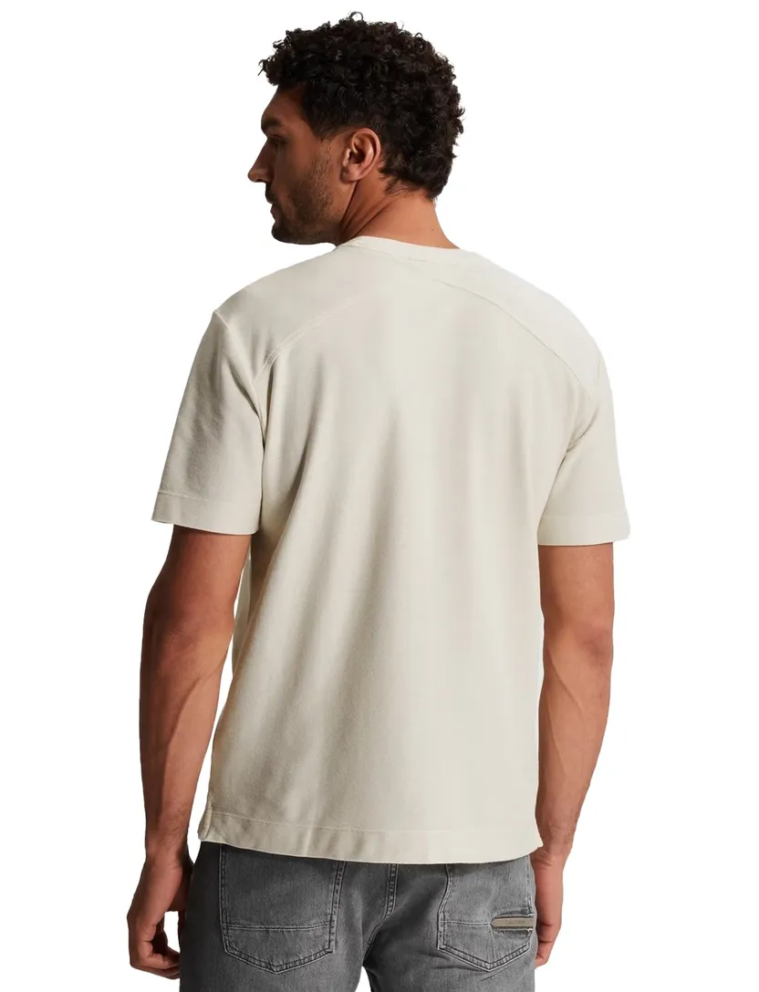 T-shirt Cast Iron beige met opdruk ronde hals