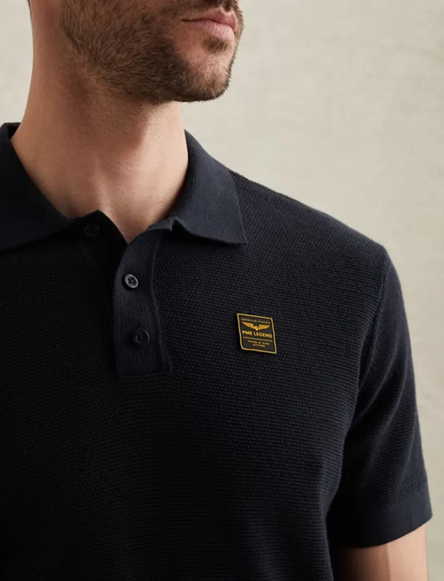 Donkerblauw poloshirt PME Legend drie knoopssluiting