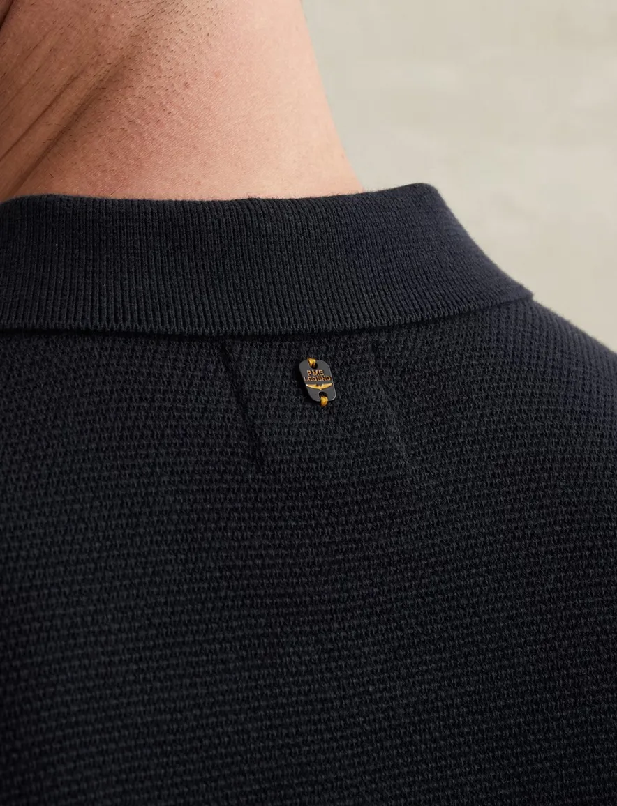 Donkerblauw poloshirt PME Legend drie knoopssluiting