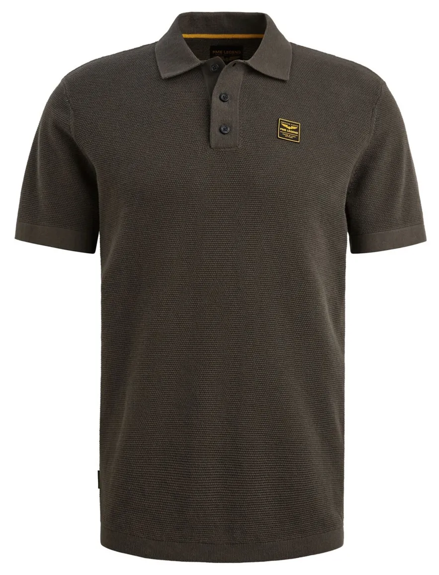 PME legend poloshirt donkergroen fijn gebreide structuur