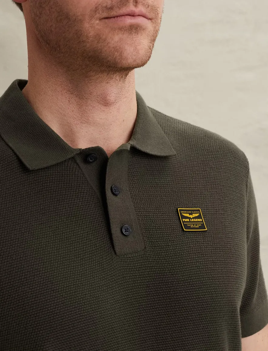 PME legend poloshirt donkergroen fijn gebreide structuur