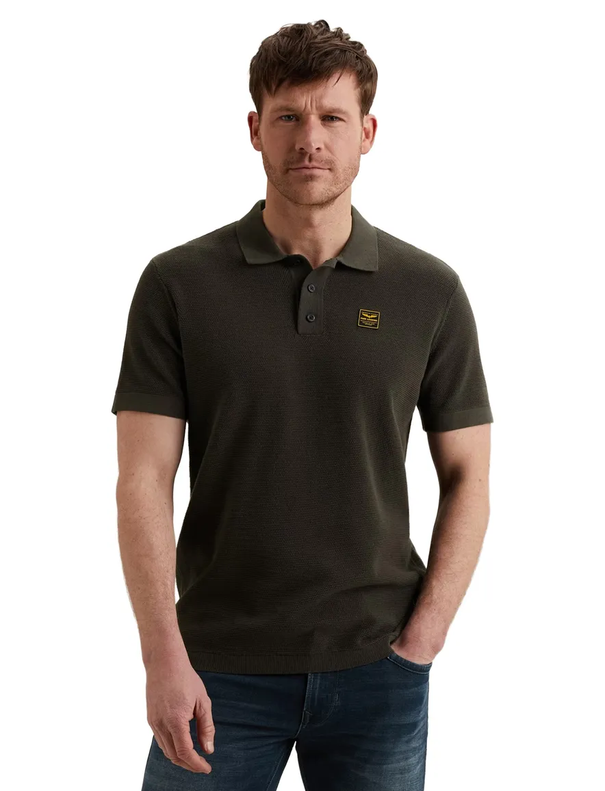 PME legend poloshirt donkergroen fijn gebreide structuur