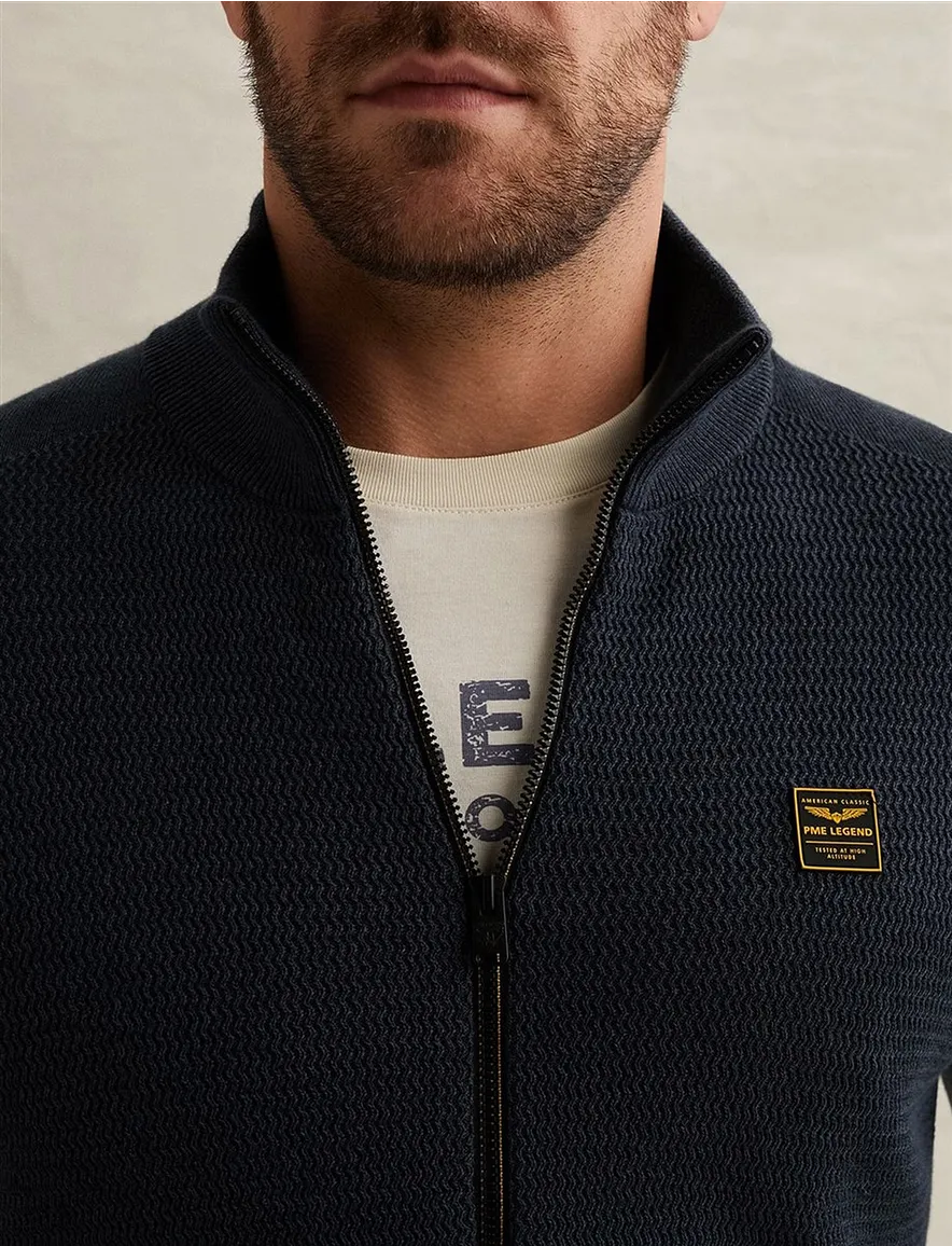 Vest donkerblauw PME Legend opstaande kraag structuur