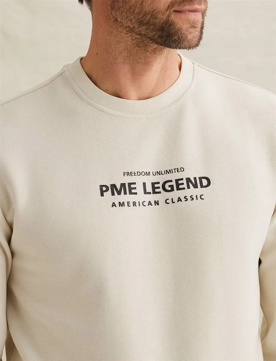 Creme sweater PME Legend katoenblend normale fit