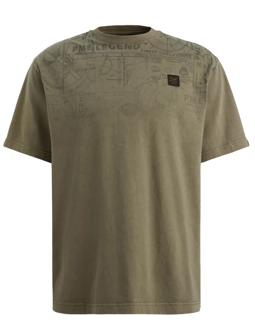 Donkergroen T-shirt PME Legend katoen cargo schets