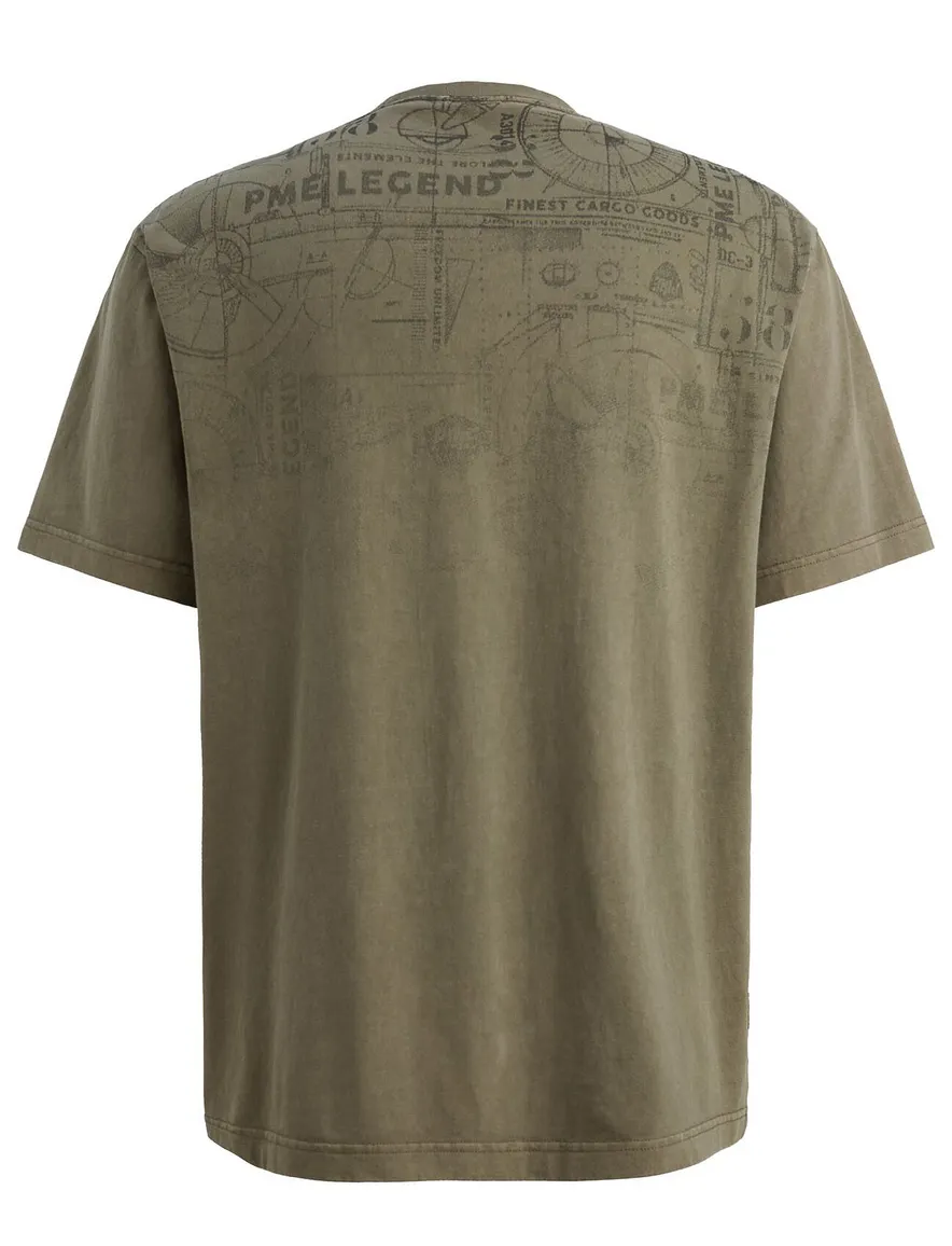 Donkergroen T-shirt PME Legend katoen cargo schets