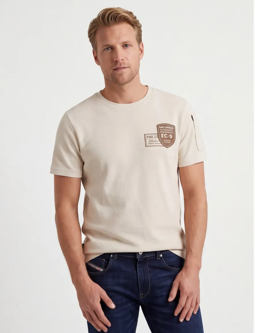Creme t-shirt PME Legend zakje op de mouw