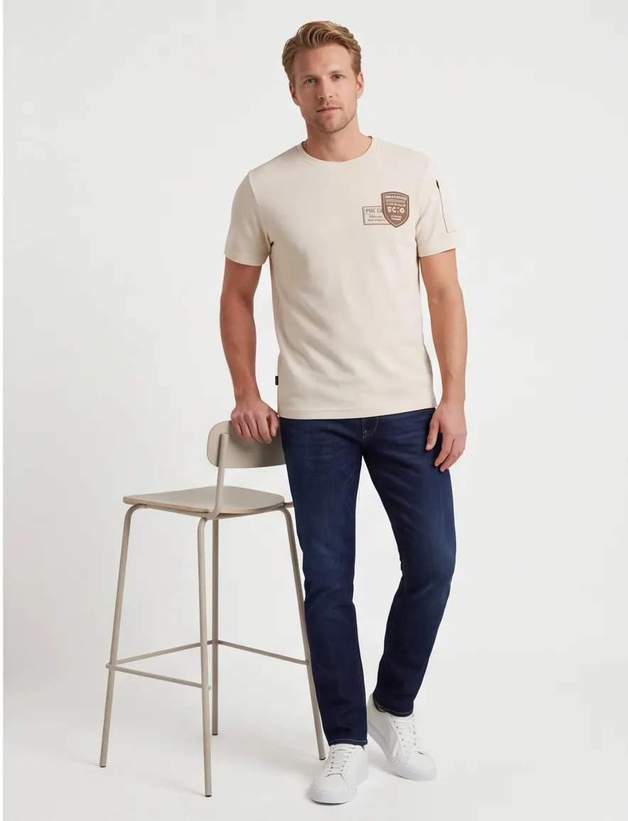 Creme t-shirt PME Legend zakje op de mouw