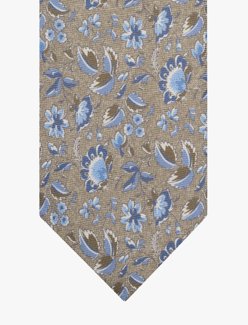 Profuomo das van zijde met floral motief in blauw en bruin