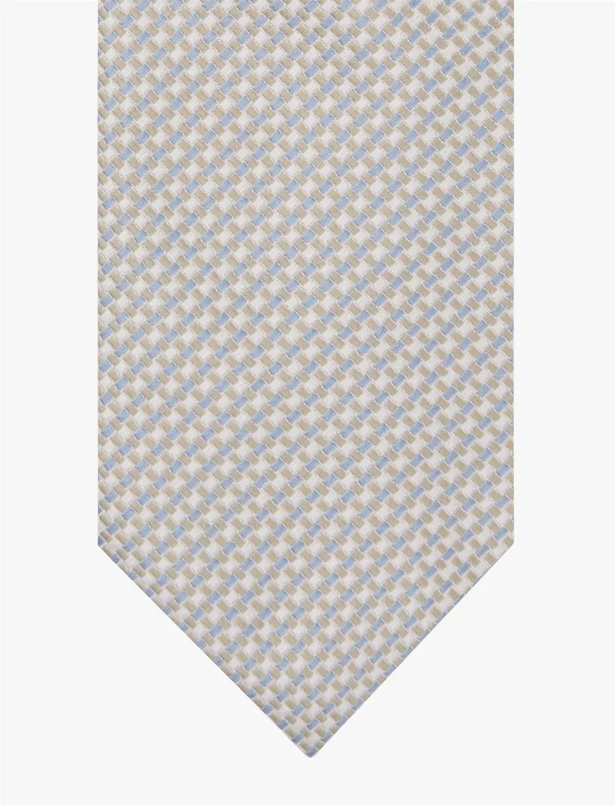 Profuomo stropdas beige blauw geruit