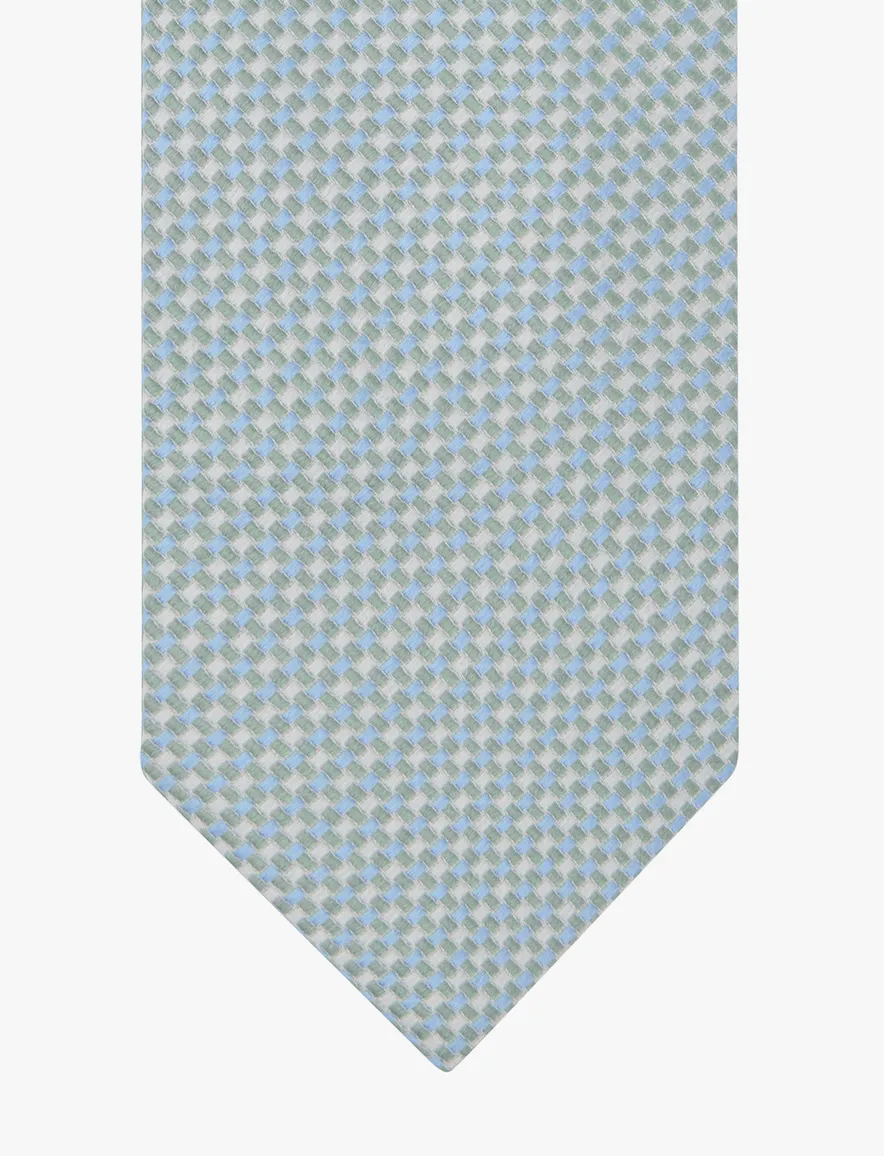 Groene zijde das Profuomo met subtiel blauw patroon
