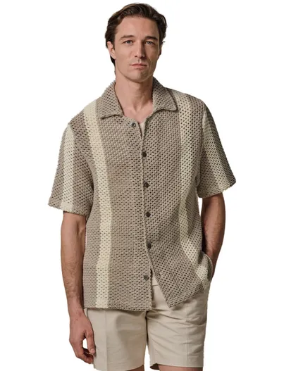 Profuomo Profuomo polo beige gehaakt